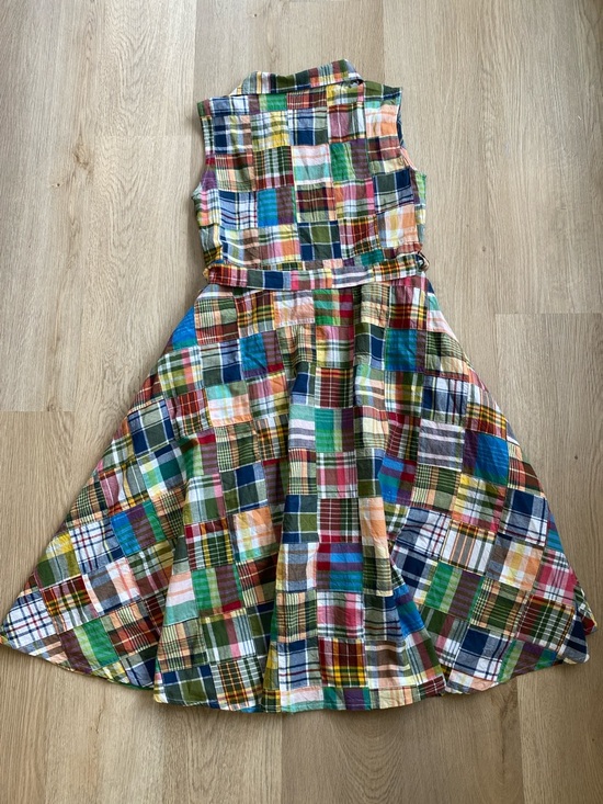 Kiel James Patrick Summer Soirée Madras Patchwork Belted Shirt Dress 100% Cotton - Picture 9 of 11